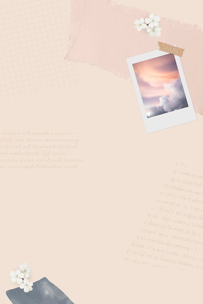 Instant photo with a white flower on cream journal banner vector