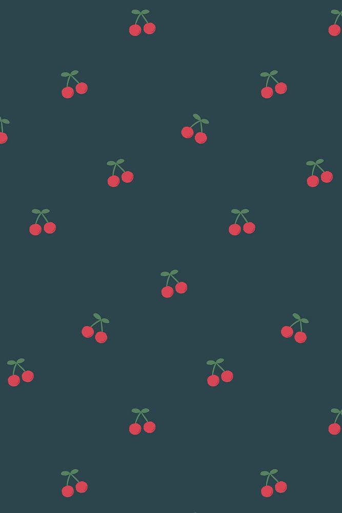 Red hand drawn cherry seamless pattern on blue social template vector