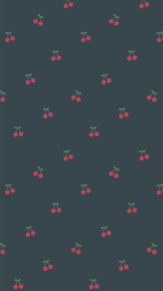 Red hand drawn cherry pattern on blue mobile phone wallpaper illustration