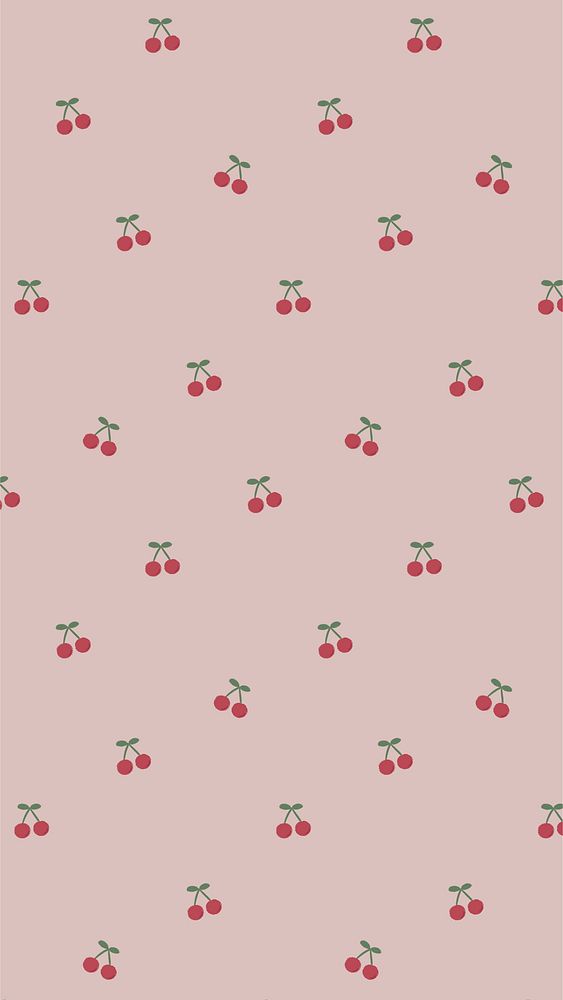 Red hand drawn cherry pattern on pink mobile phone wallpaper illustration