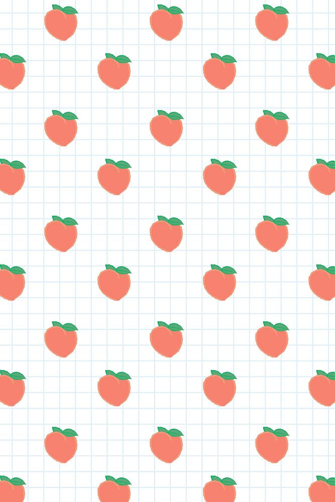 Hand drawn peach seamless pattern on white grid social template vector