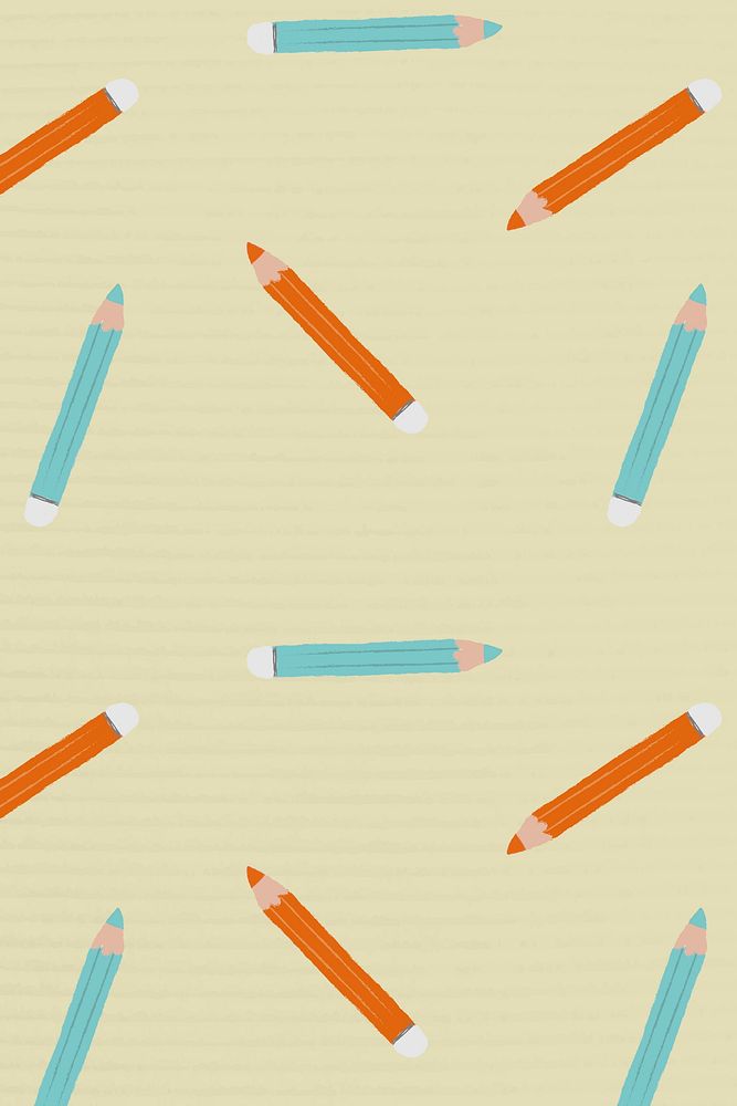 Hand drawn red and blue pencil pattern on yellow background vector
