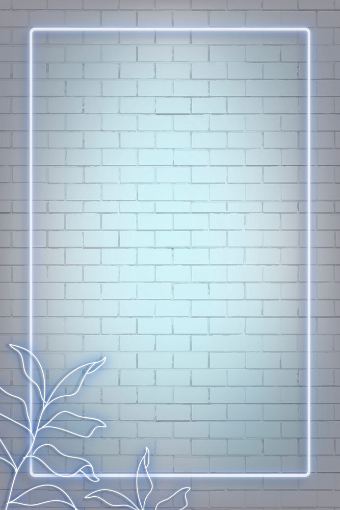 Neon lights rectangle frame with leaves on brick wall illustration