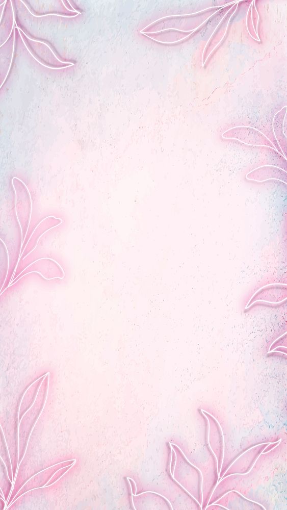 Pink neon leaves mockup design mobile phone wallpaper vector