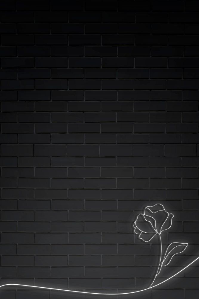 Neon lights flower on black brick wall vector