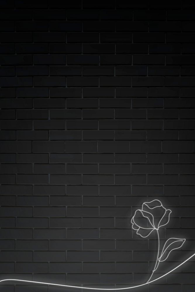 Neon lights flower on black brick wall illustration