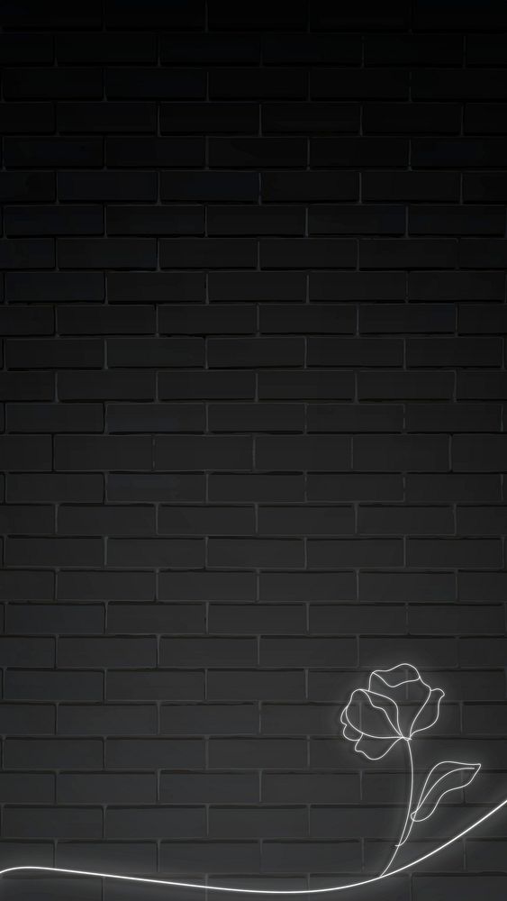 Neon lights flower on black brick wall mobile phone wallpaper illustration