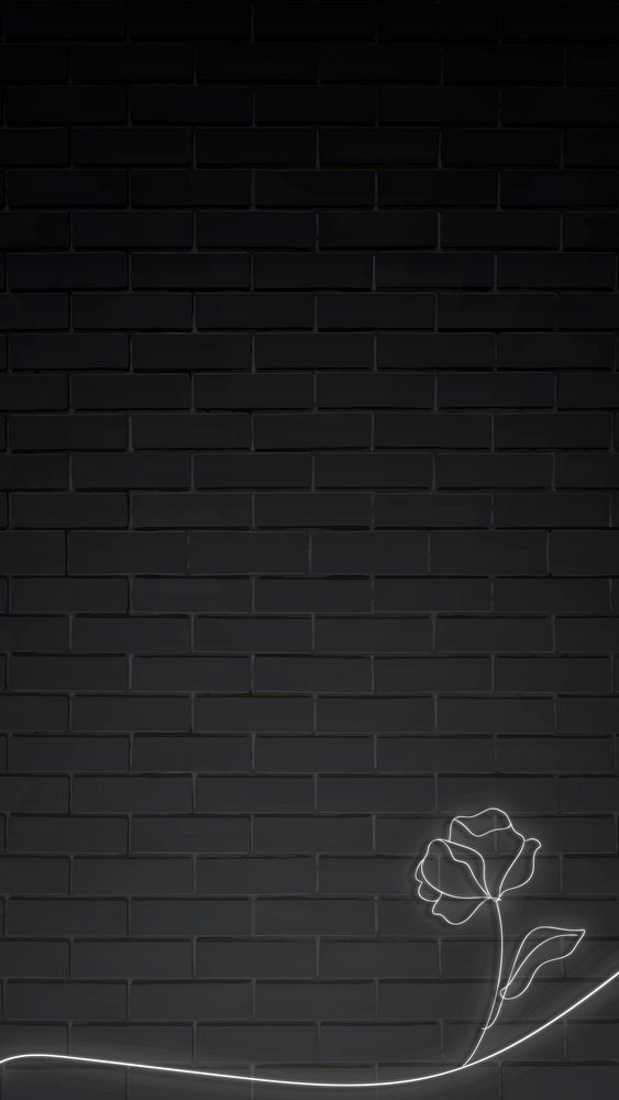 Neon lights flower on black brick wall mobile phone wallpaper vector