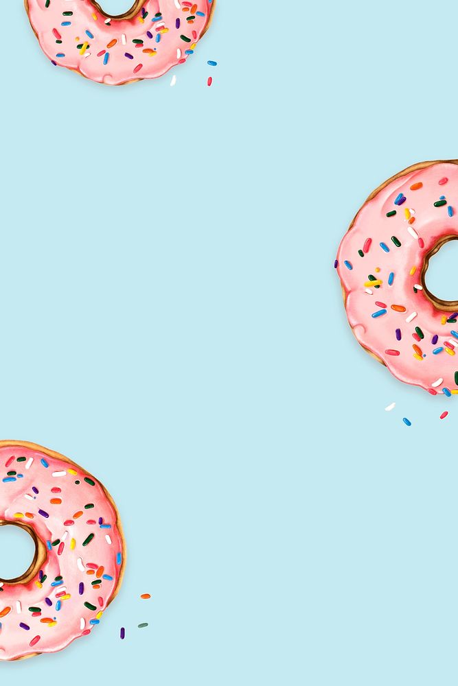 Hand drawn pink donuts on blue background mockup