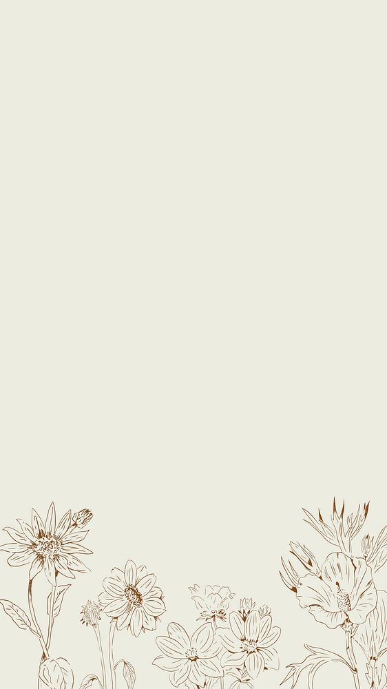 Hand drawn wildflowers patterned mobile phone wallpaper vector