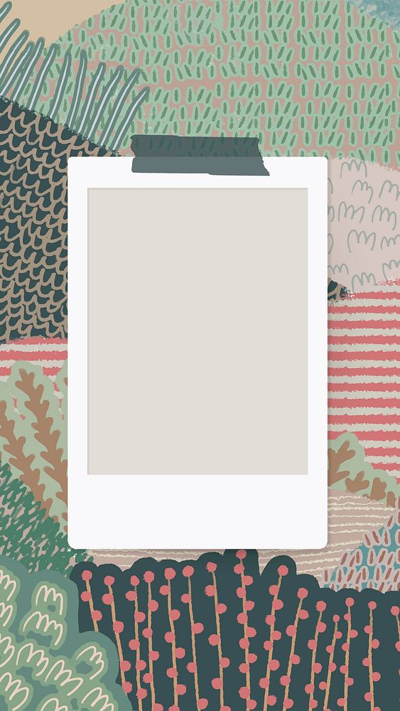 Blank photo frame on abstract landscape background mobile phone wallpaper vector