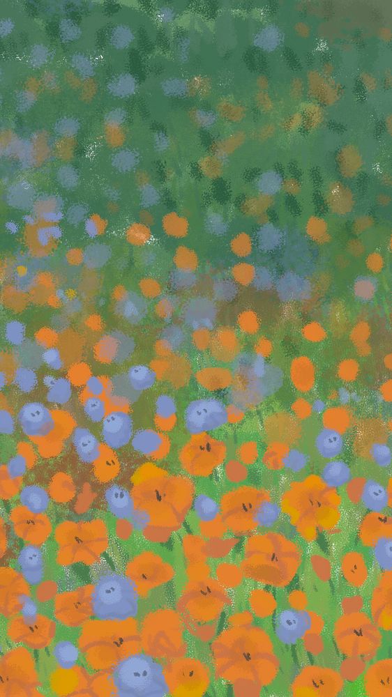 Blooming poppy field mobile phone wallpaper illustration
