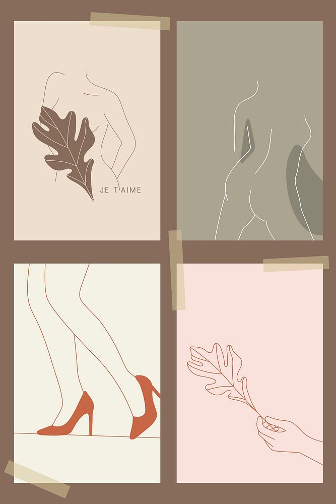 Feminine line art collection vector