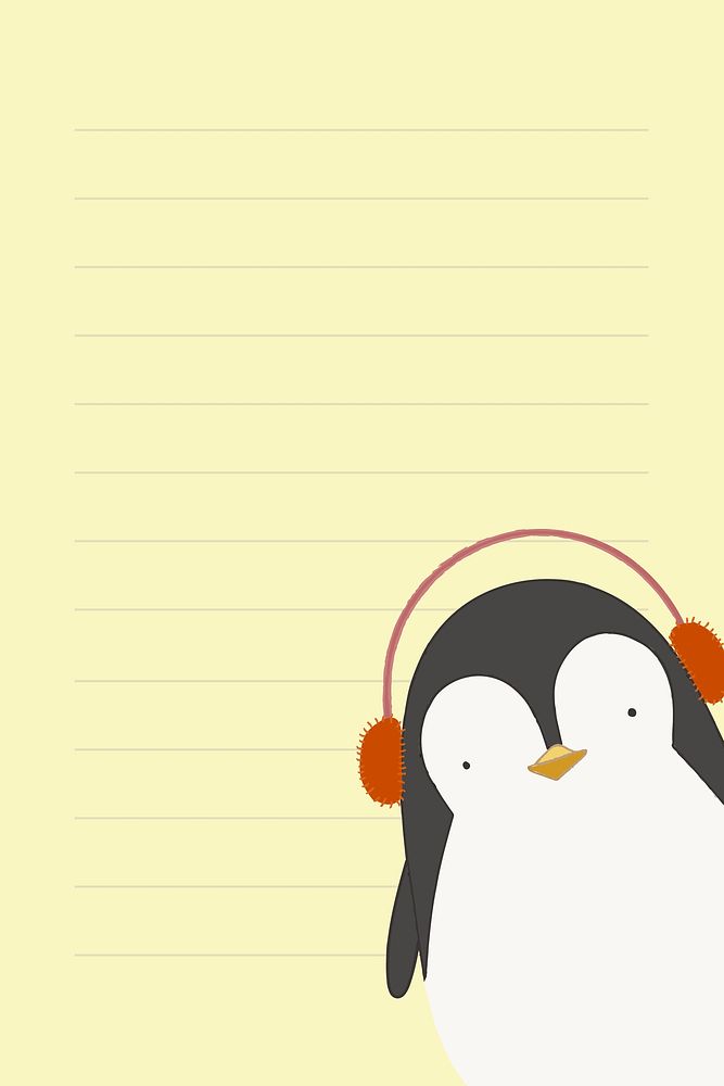 Cute penguin listening to music notepaper background vector