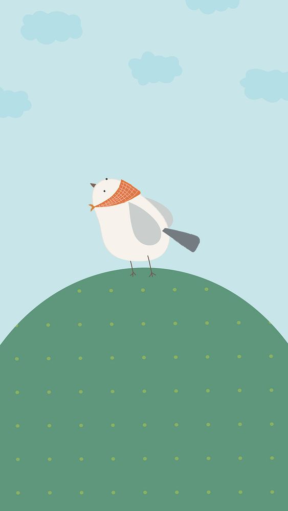 Little bird on a green hill mobile phone wallpaper vector