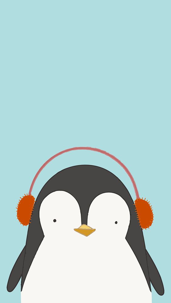 Cute penguin listening to music mobile phone wallpaper vector