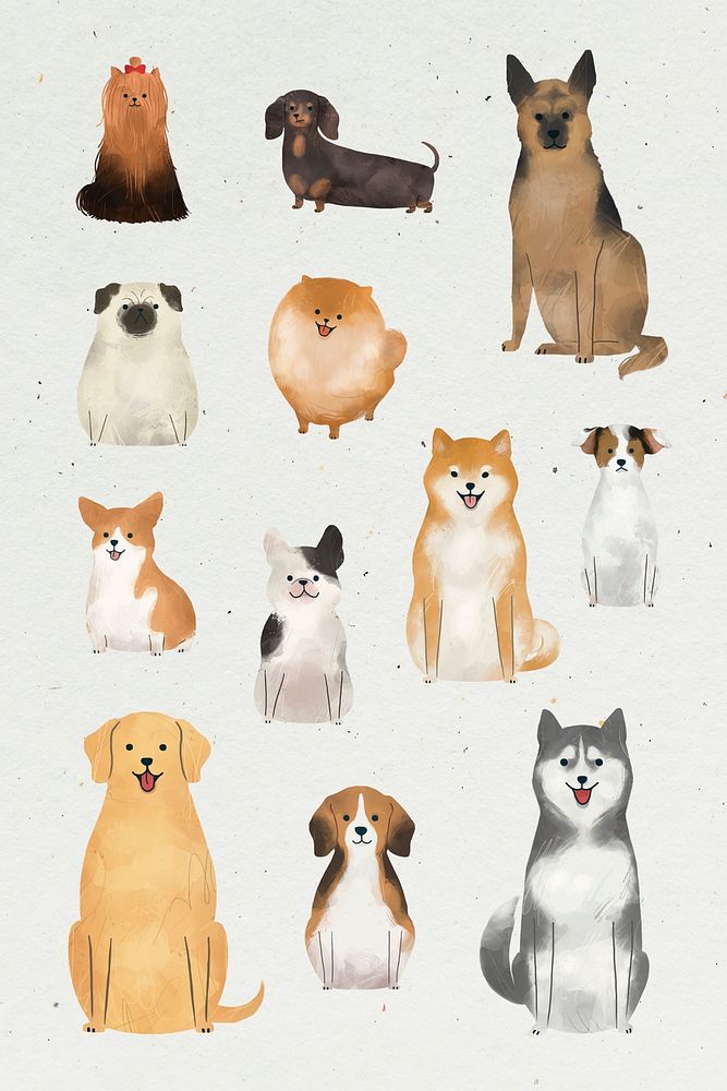 Friendly dog watercolor painting collection illustration