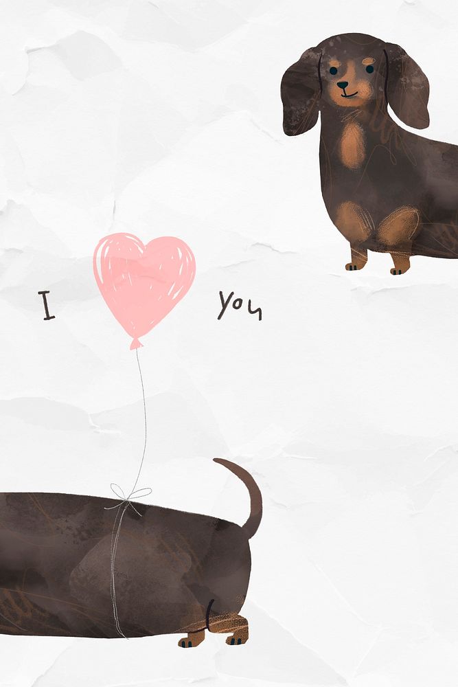 Dachshund with an I love you illustration