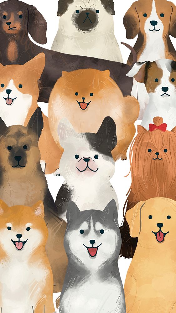 Friendly dog watercolor painting collection mobile screen background