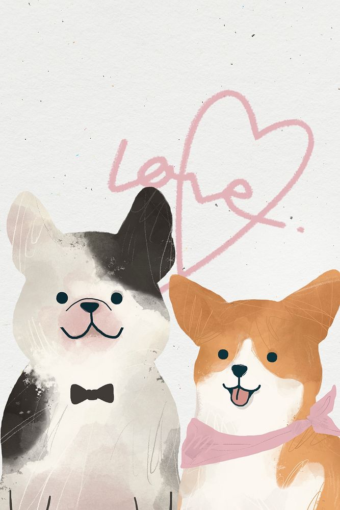 Dog wedding day watercolor illustration
