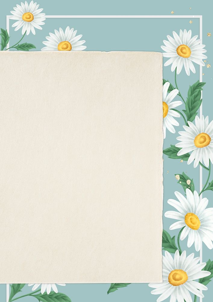 Hand drawn white flower frame on blue background illustration