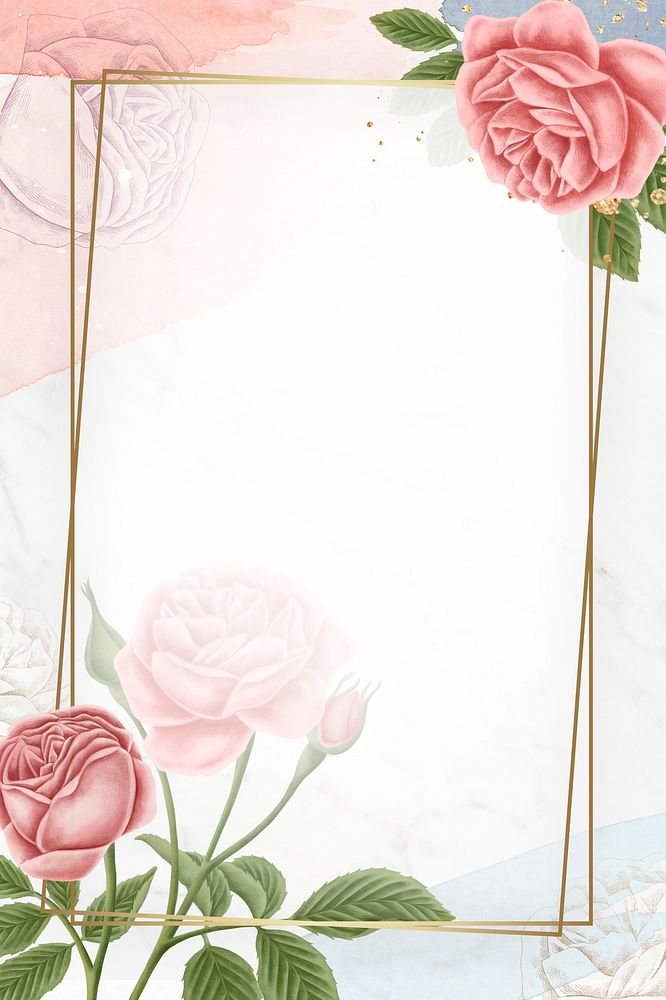 Blooming rose floral frame mobile phone wallpaper illustration