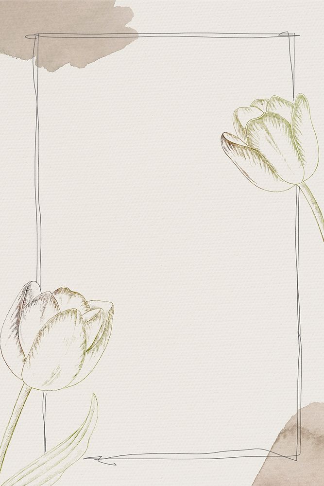 Tulip flower frame on beige background mobile phone wallpaper illustration