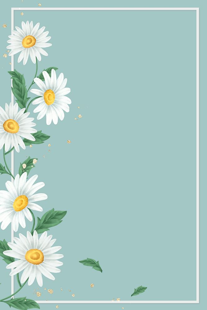 Daisy flower frame on light green background mobile phone wallpaper illustration