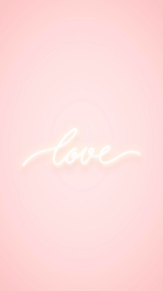 Love neon word on pink background