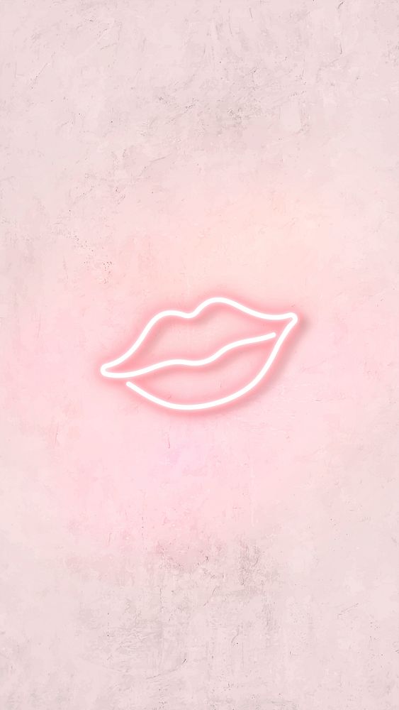 Pink neon light kiss sign vector