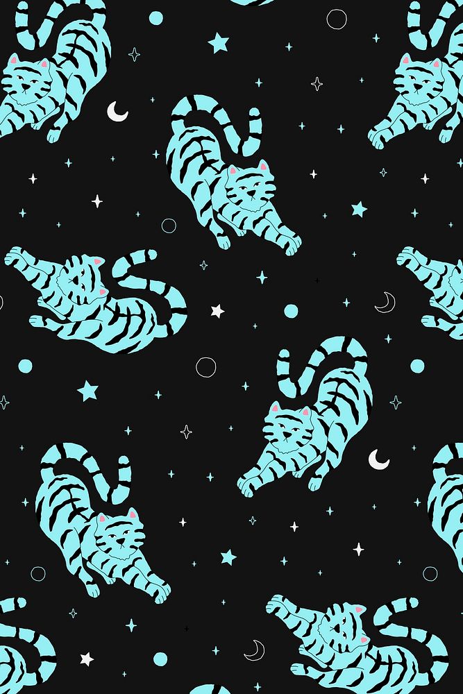 Pattern psd blue tigers stretching on black background