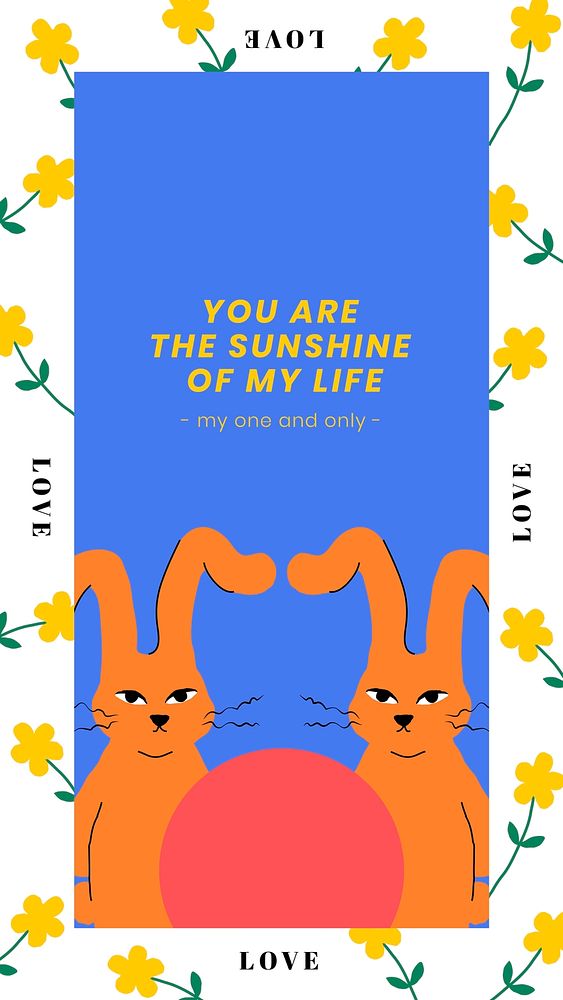 Social media story template with quote and cute bunny animal illustration