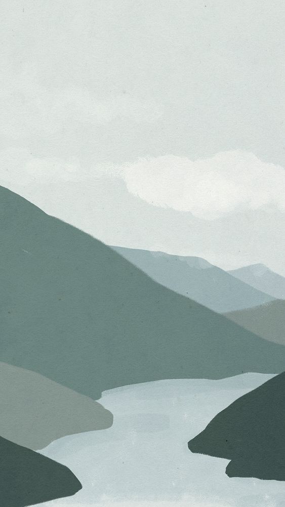 Landscape phone wallpaper psd with mountains and river illustration