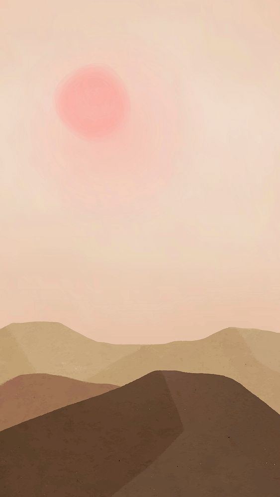 Landscape phone lockscreen wallpaper vector with mountains and the sun illustration