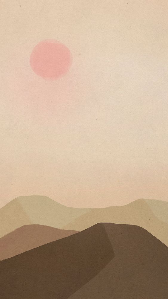 Landscape mobile lockscreen wallpaper psd with mountains and the sun illustration
