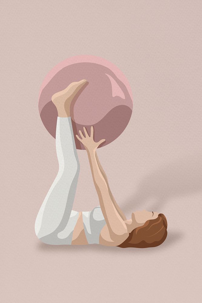 Exercise routine psd woman holding fitness ball minimal illustration