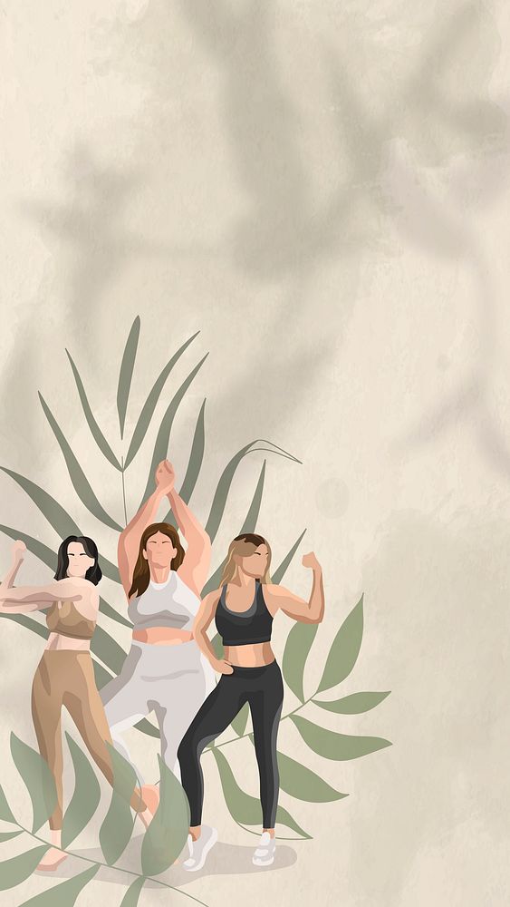 Health and wellness wallpaper green with women flexing illustration