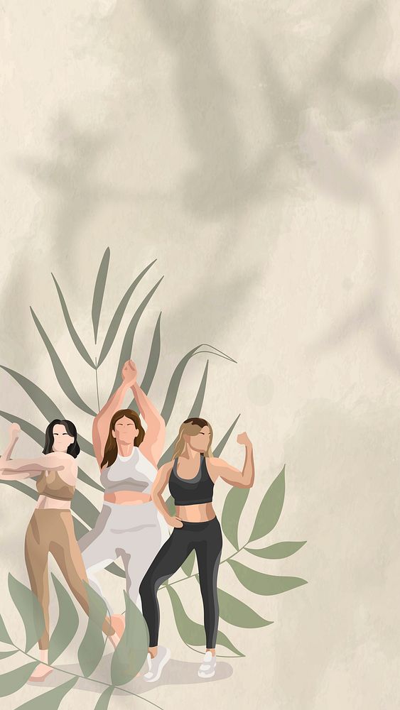 Health and wellness vector wallpaper green with women flexing illustration