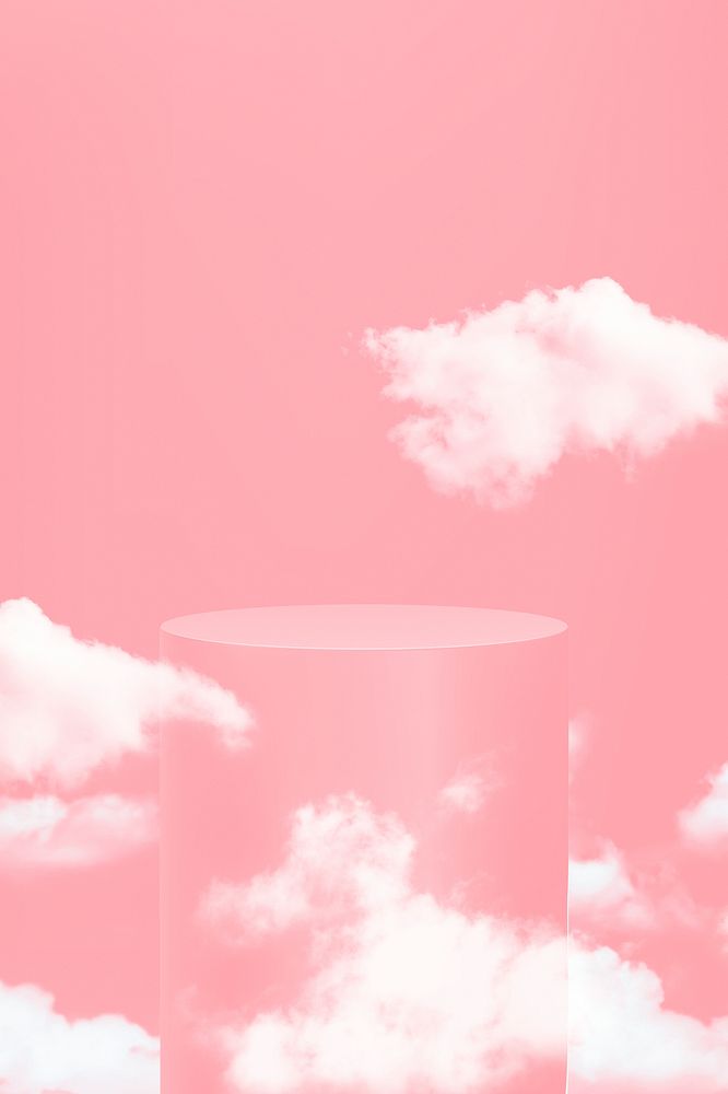 3D simple product podium psd with clouds on pink background