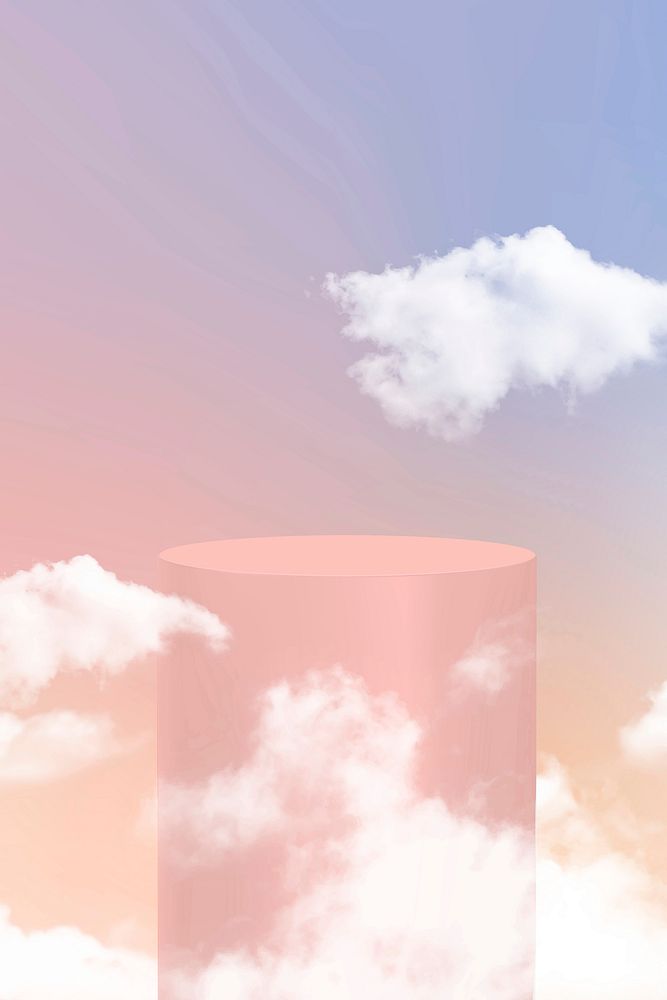 Product display podium 3D vector with clouds on purple background