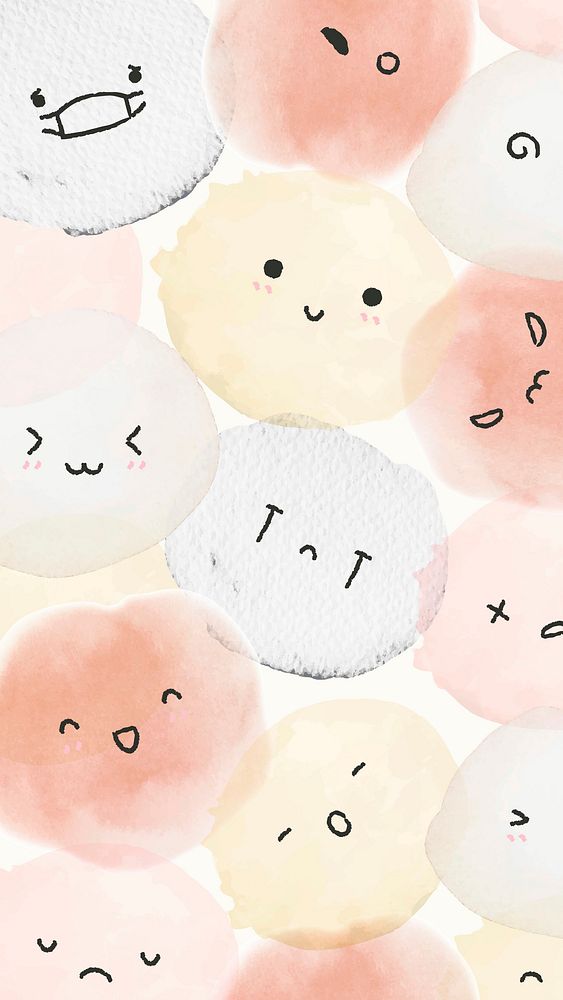 Cute emoticons wallpaper vector with diverse feelings in doodle style