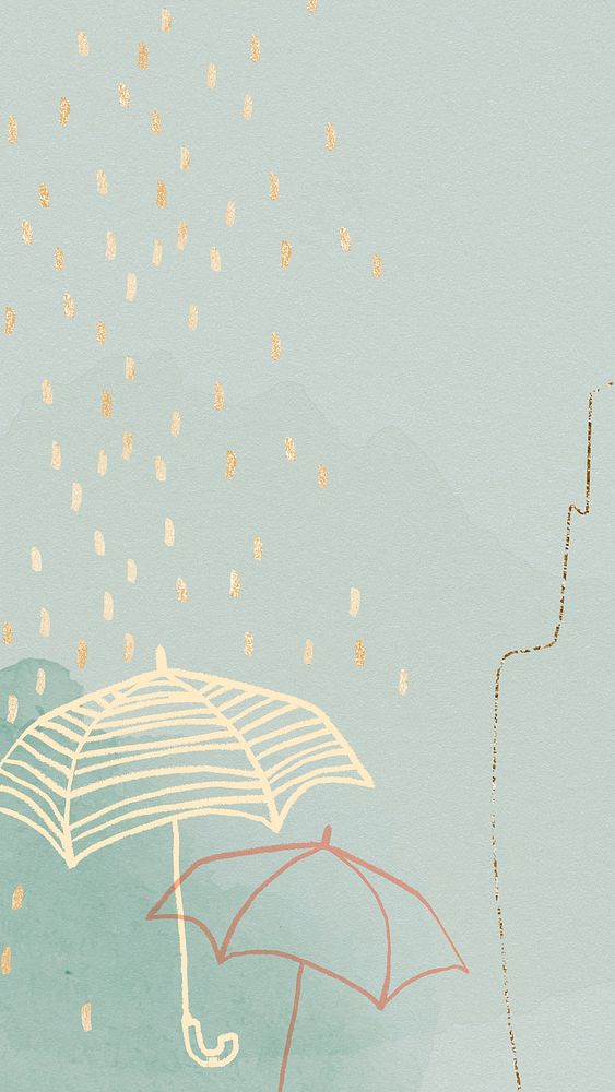 Rainy season background psd in green with cute umbrella illustration