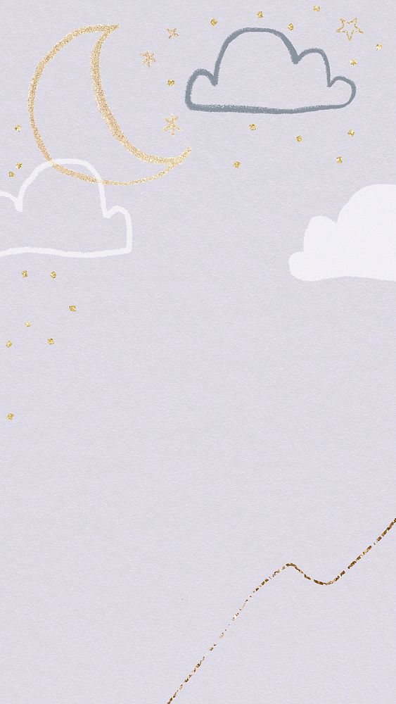 Night sky background psd in purple with moon stars and clouds doodle illustration
