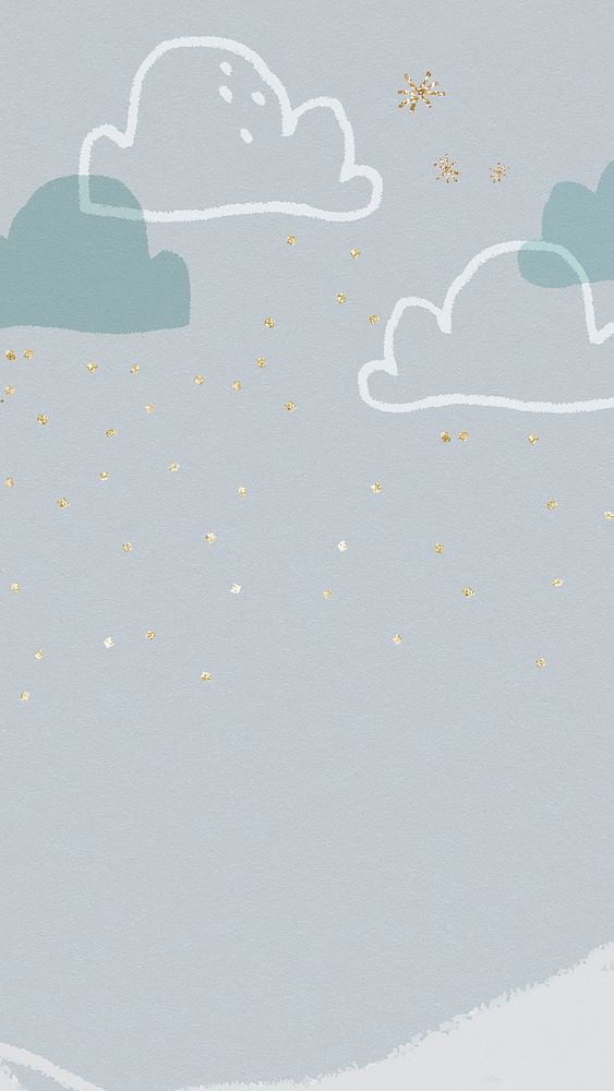 Winter season background psd in pastel blue with cute doodle illustration for kids