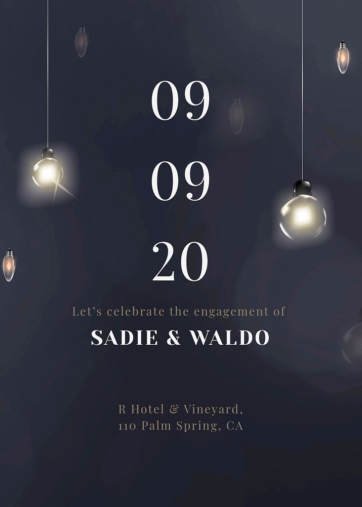 Festive invitation card psd editable template with beautiful hanging lights