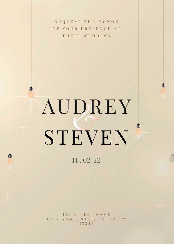 Festive invitation card vector editable template with beautiful hanging lights