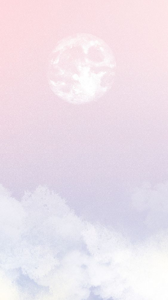 Aesthetic sky background with moon and clouds in pink