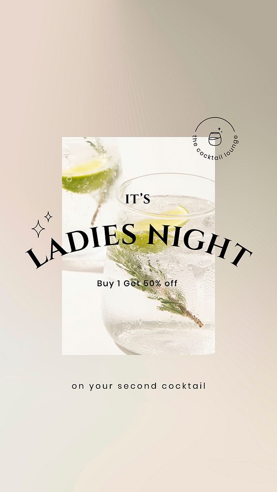 Lounge campaign template vector for social media with gin and tonic glass photo