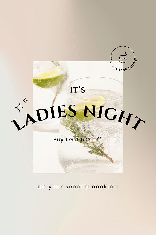 Lounge campaign poster template vector with gin and tonic glass photo