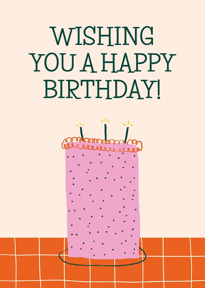 Cute birthday card template vector with doodle cake